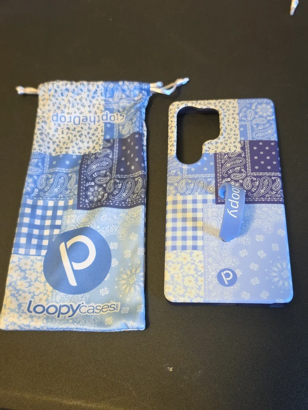 Loopy Case Blue Patchwork Phone Case with Loopy Strap